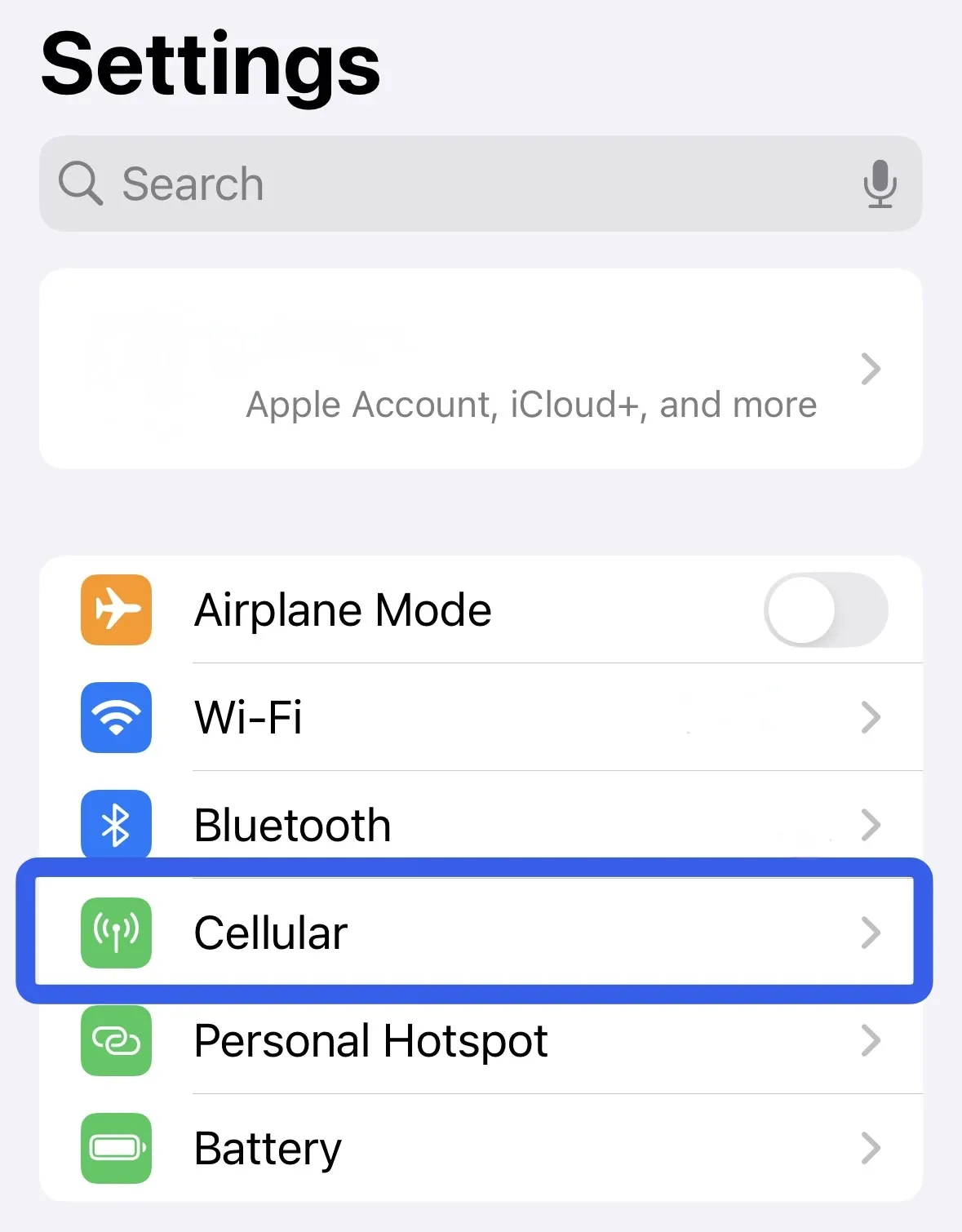 eSIM卡设置步骤1：前往蜂窝数据